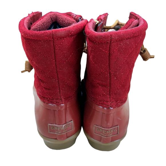 Sperry NWOB Saltwater Quilted Duck Booties in Burnt Henn Red Size 7.5 Lace Up - Picture 3 of 8